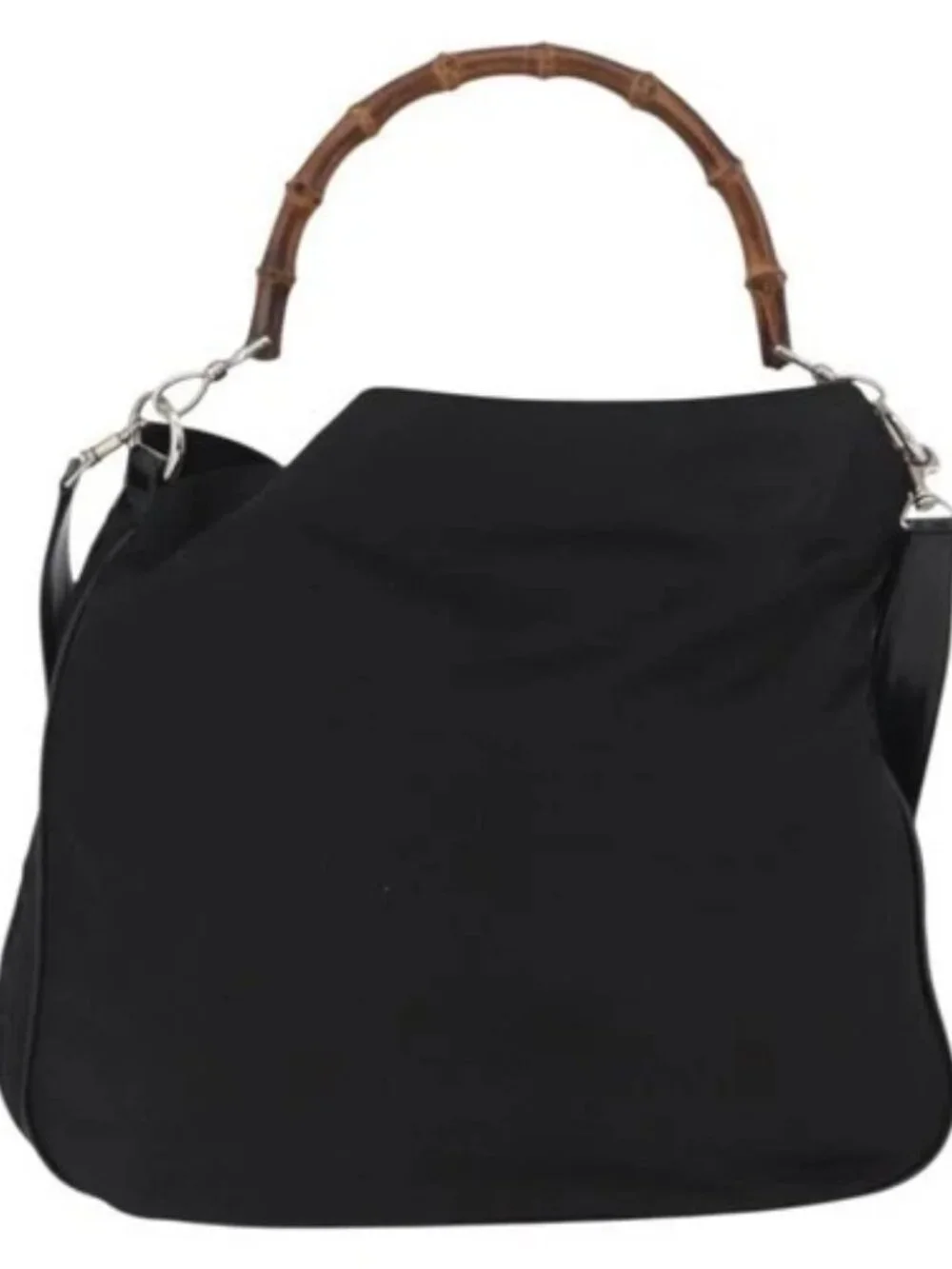 GUCCI Bamboo Shoulder Bag Nylon 2way Black Silver 001 2852 1577 5 Auth AMZ012
